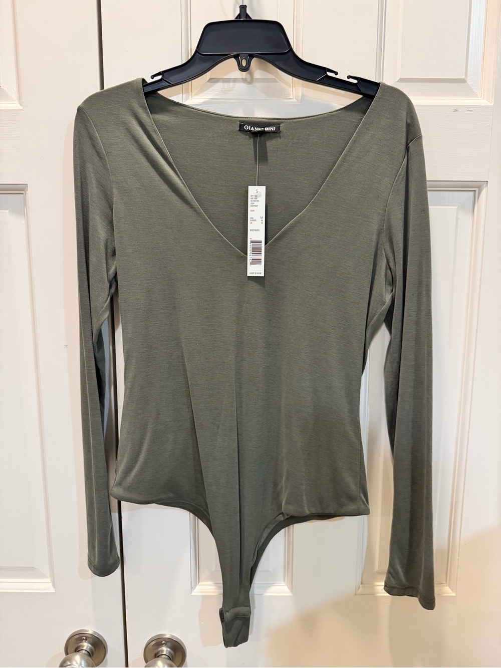 Gianni Bini Olive V-Neck Long Sleeve Bodysuit